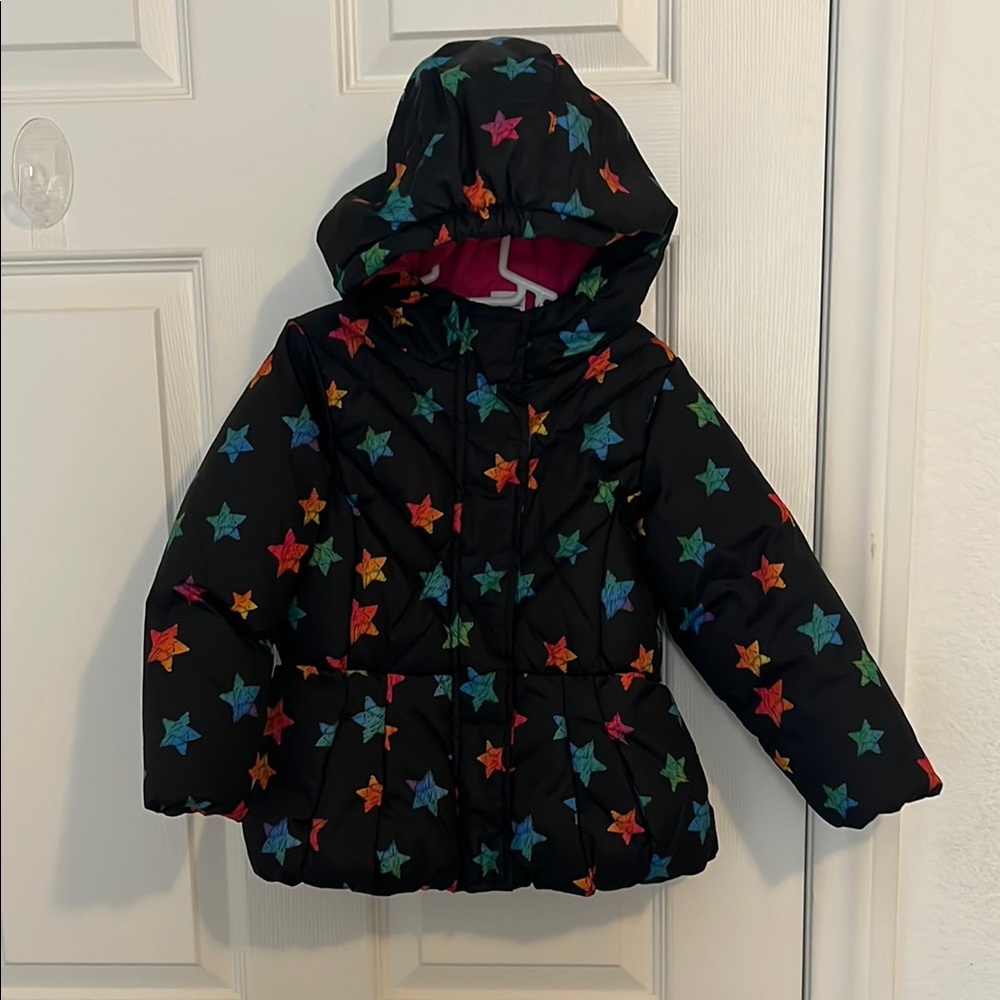 Okie Dokie Black Puffer Jacket with Star Pattern